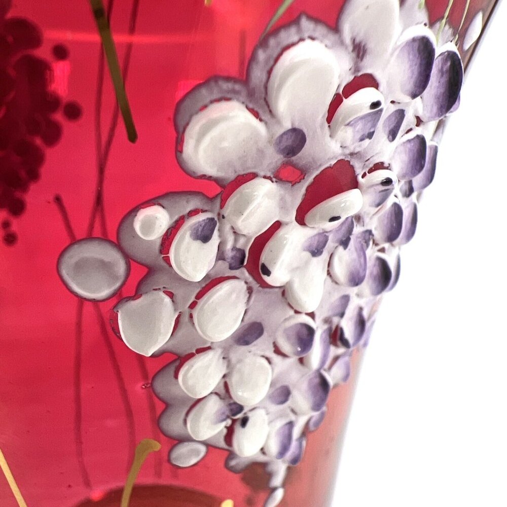 Famosa LPW Vienna Austria Ruby Red Glass Vase Hand Painted Grapes Gold Trim - Picture 10 of 14